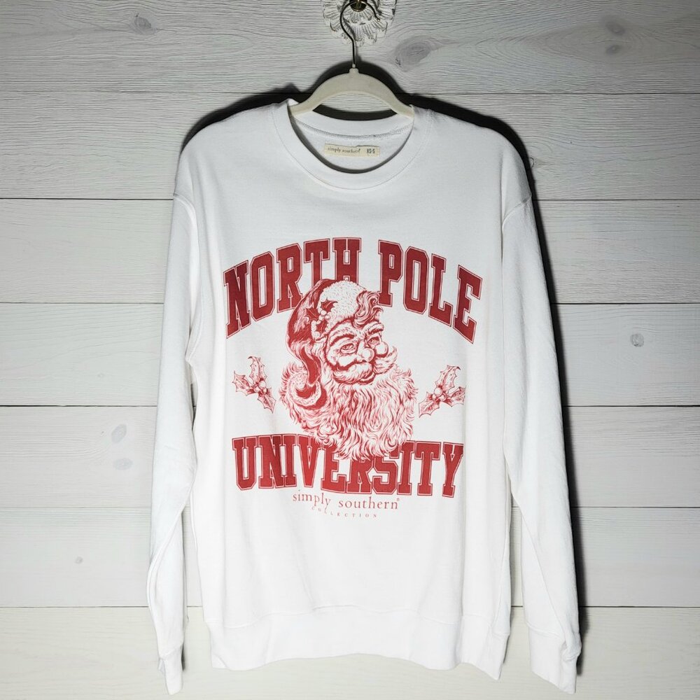 Simply Southern Christmas Santa North Pole University Oversized Sweatshirt.